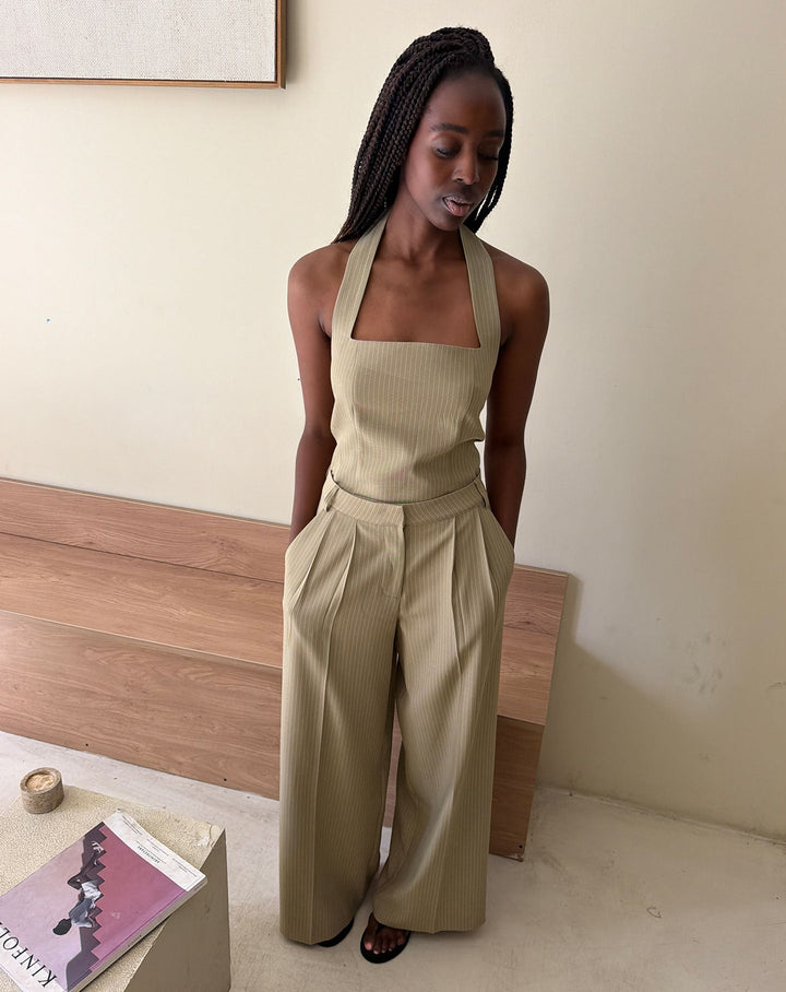 TOP HALTER SELLER PIN STRIPE OLIVE