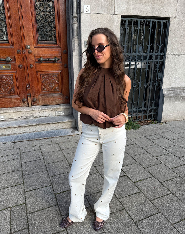 TOP HALTER À HEM BUBBLE LUX BRUN