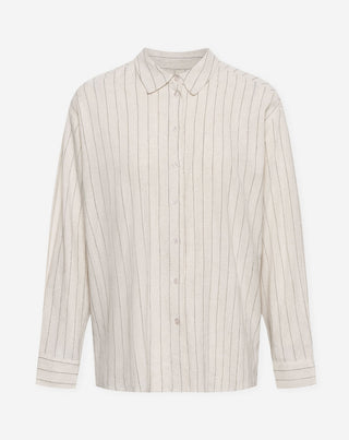 BLOUSE OVERSIZE EN LIN BEIGE À RAYURES
