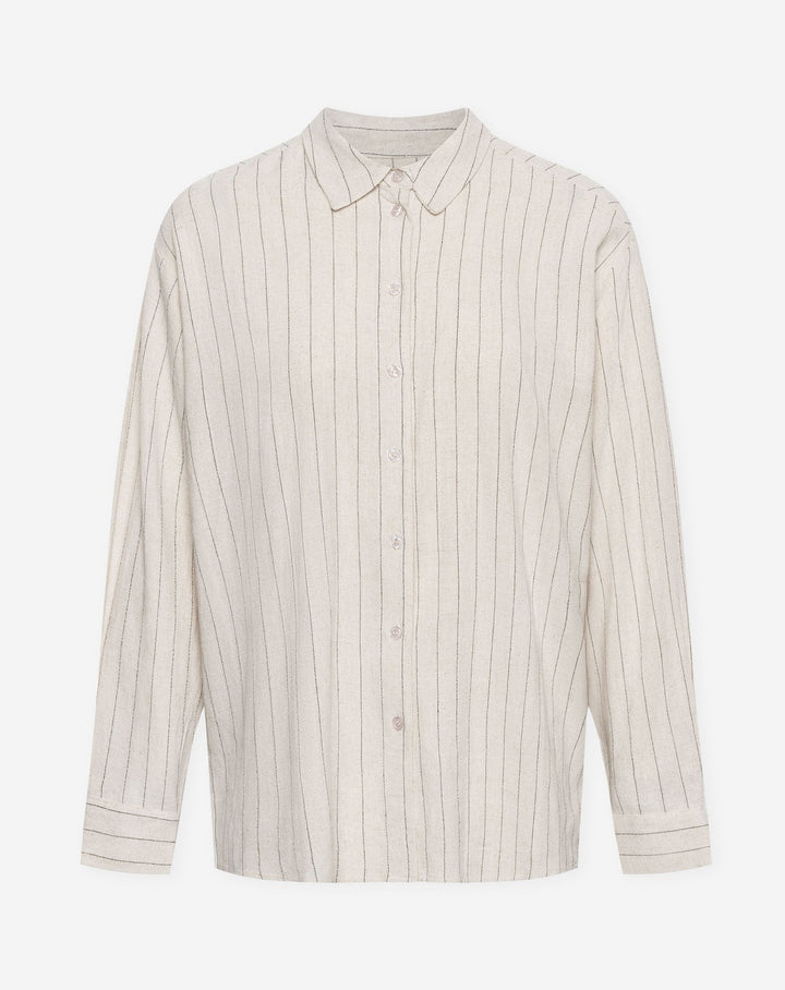 BLOUSE OVERSIZE EN LIN BEIGE À RAYURES