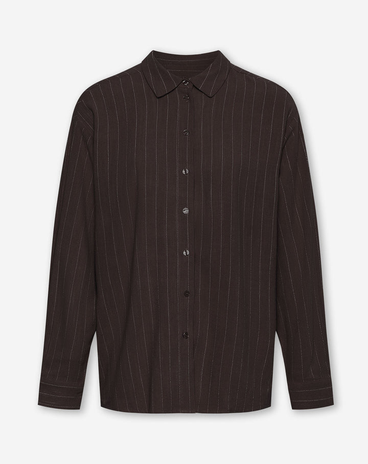 BLOUSE OVERSIZE EN LIN À RAYURES BRUN