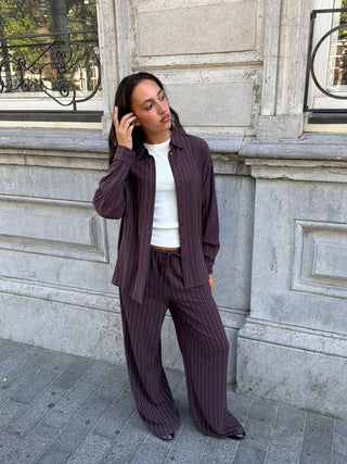 BLOUSE OVERSIZE EN LIN À RAYURES BRUN