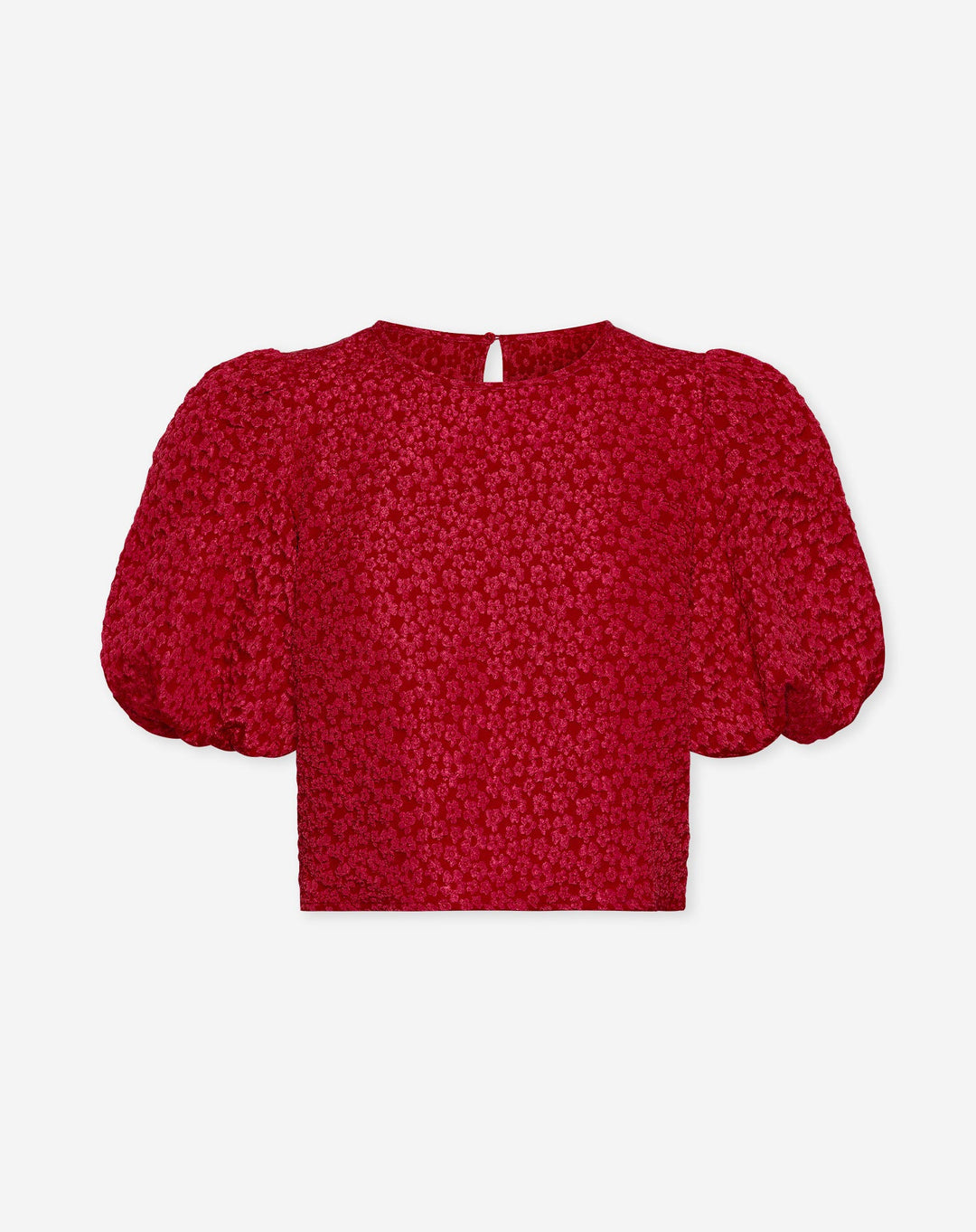 TOP À MANCHES GONFLÉES EN JACQUARD À FLEURS BETTY ROUGE