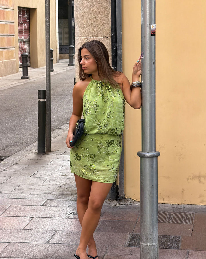 JUPE FLEUR EN SEQUINS FEMMIE VERT
