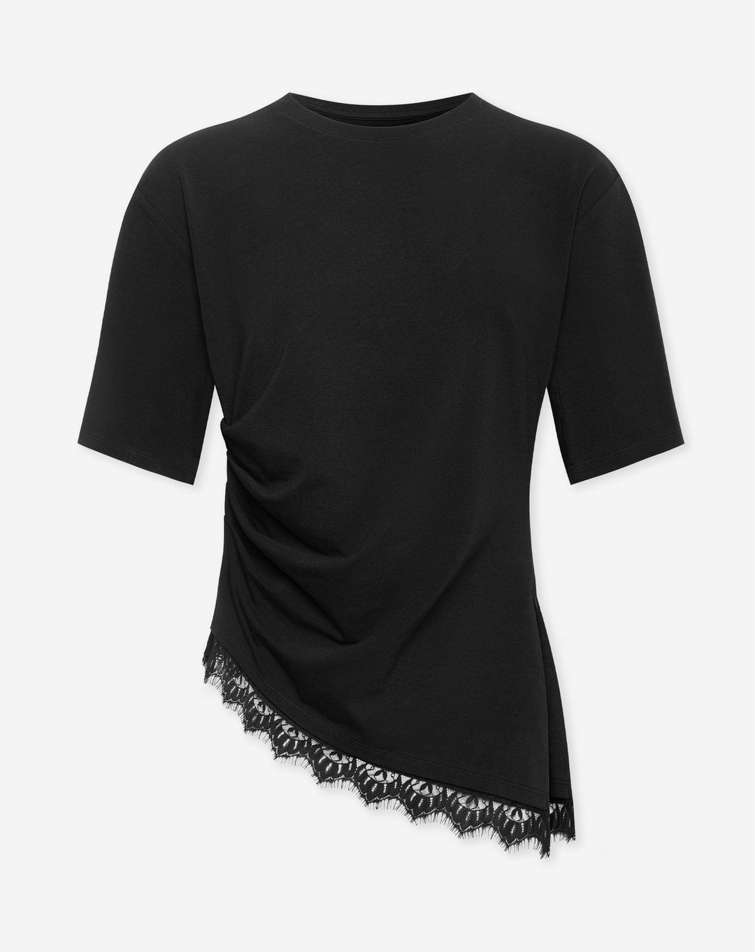 HAUT À MANCHES COURTES EN DENTELLE PLISSÉE NOIR