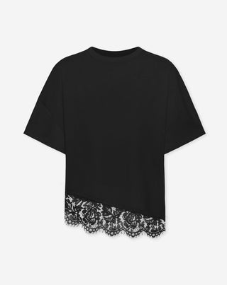 T-SHIRT À HEM ASYMÉTRIQUE EN DENTELLE NOIR