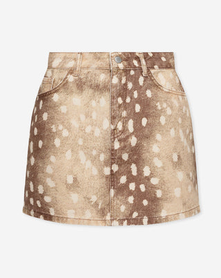 JUPE EN DENIM AVEC IMPRIMÉ DE CERF CAMEL