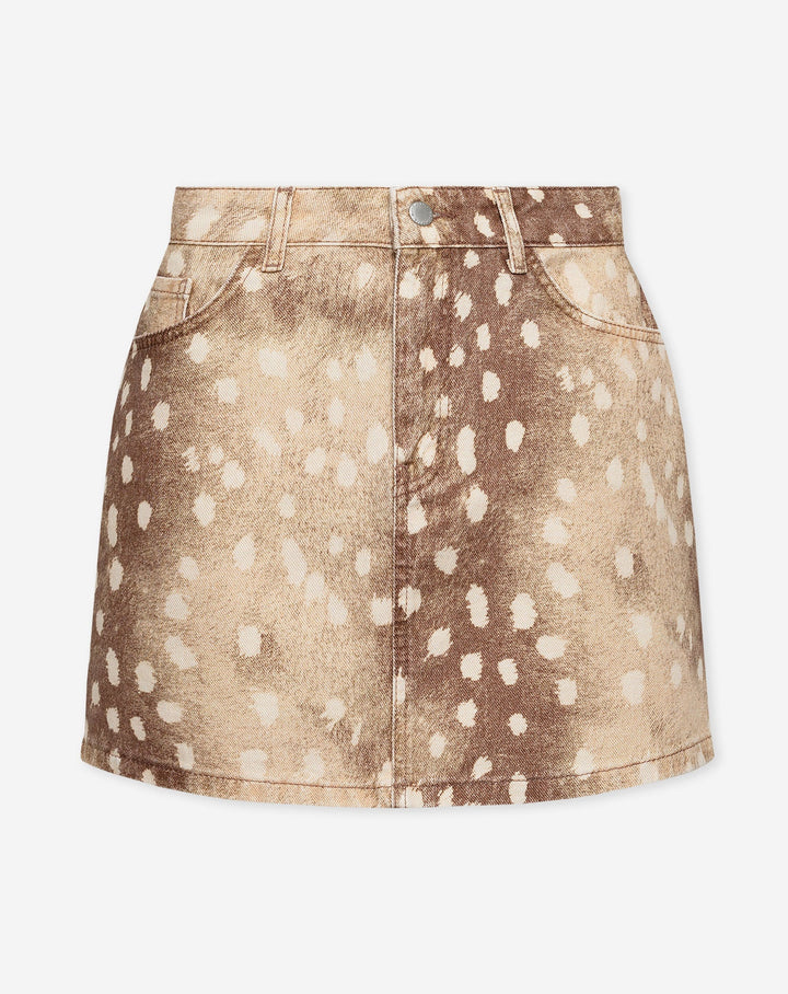 JUPE EN DENIM AVEC IMPRIMÉ DE CERF CAMEL