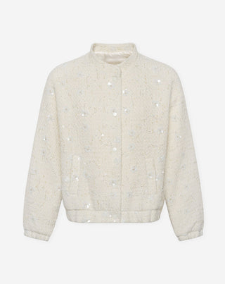 VESTE BOMBER EN BOUCLÉ À PAILLETTES CRÈME