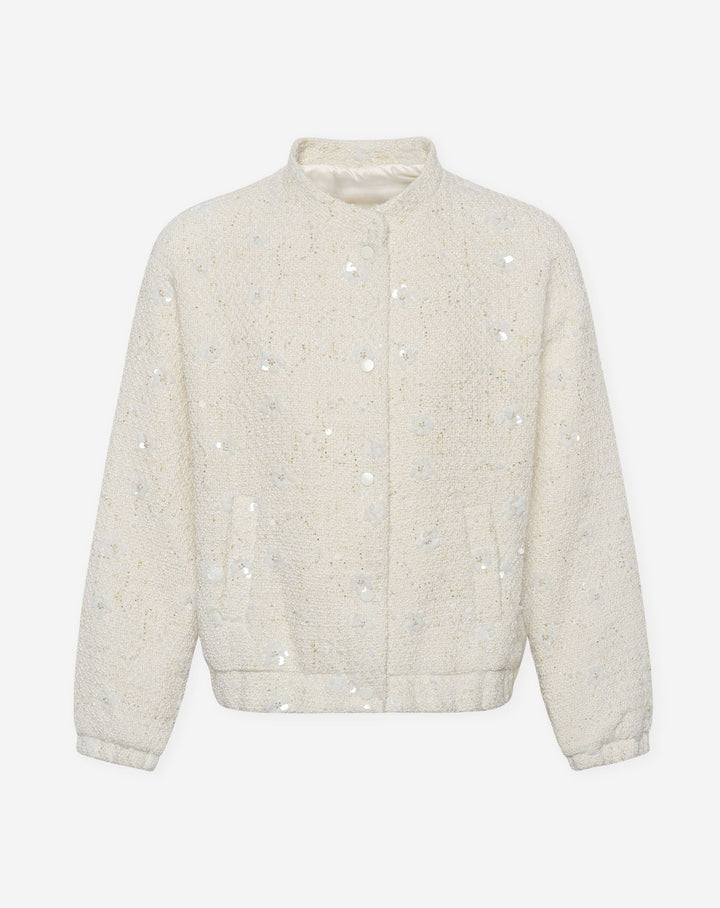 VESTE BOMBER EN BOUCLÉ À PAILLETTES CRÈME