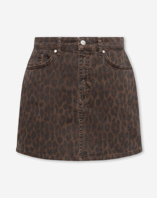 JUPE EN DENIM CONFORT LÉOPARD BRUN