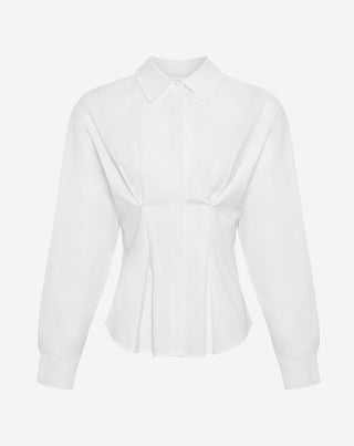 BLOUSE À TAILLE PLISSÉE EN POPLINE BLANCHE