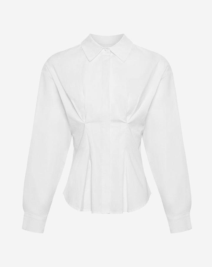 BLOUSE À TAILLE PLISSÉE EN POPLINE BLANCHE