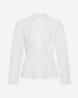 BLOUSE PLEATED PEPLUM EN POPLINE BLANCHE