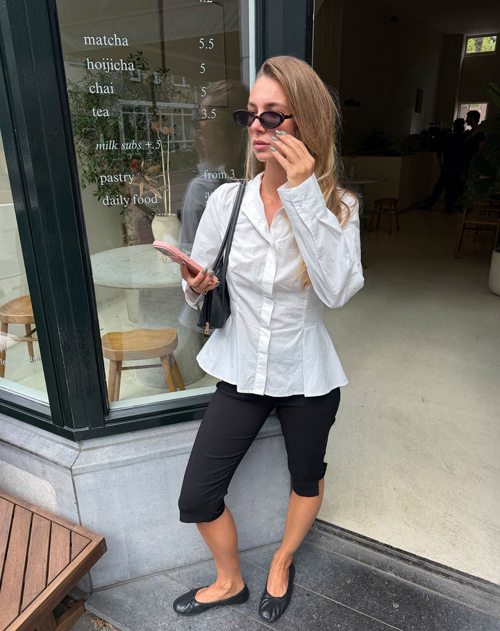 BLOUSE PLEATED PEPLUM EN POPLINE BLANCHE