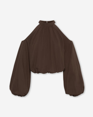 BLOUSE À ÉPAULES DÉCOUPEES EN POPLINE BRUN