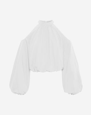 BLOUSE EN POPLINE À ÉPAULES DÉCOUPEES