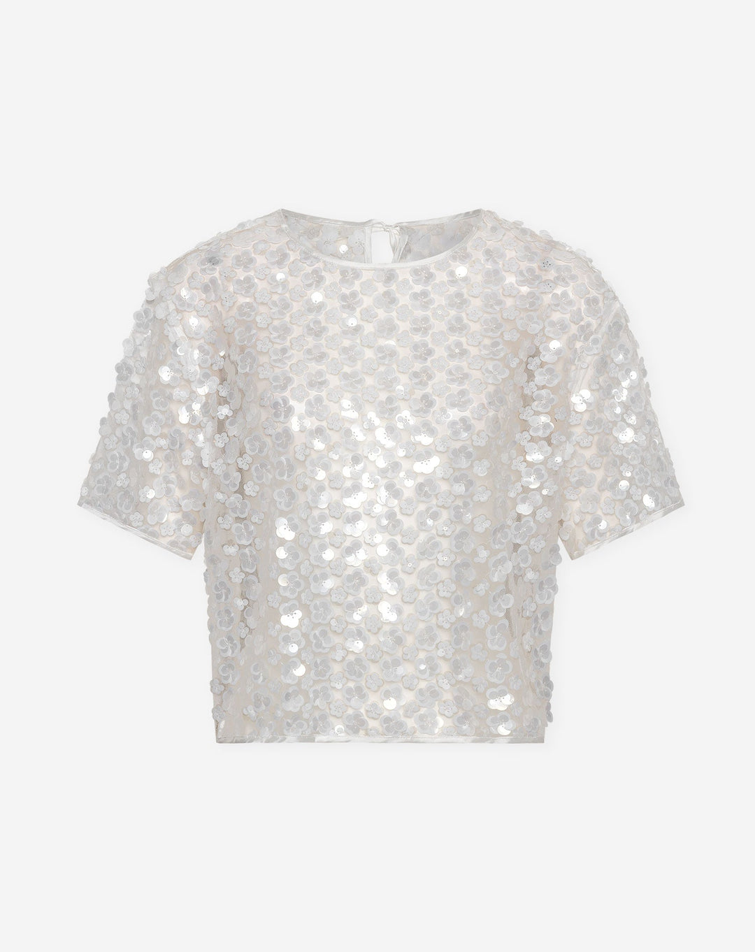 TOP À FLEURS EN SEQUINS ROWY BOXY BLANC