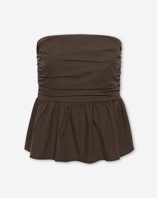 TOP PEPLUM SANS MANCHES PEGGY POPLIN MARRON