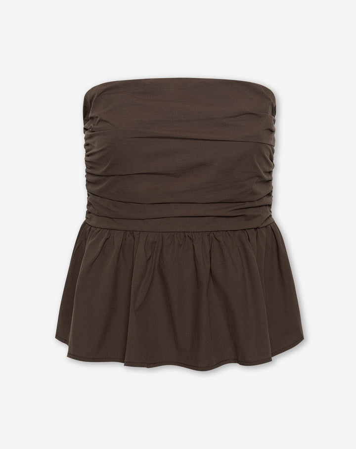 TOP PEPLUM SANS MANCHES PEGGY POPLIN MARRON
