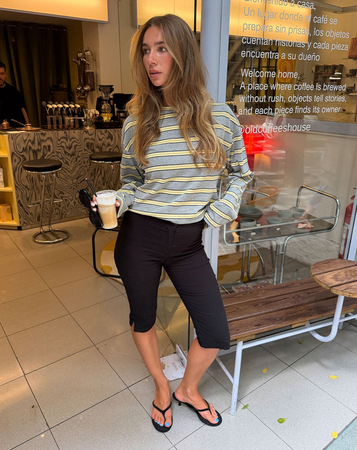 T-SHIRT OVERSIZE À MANCHES LONGUES RAYÉ ELAINE JAUNE BEURRE