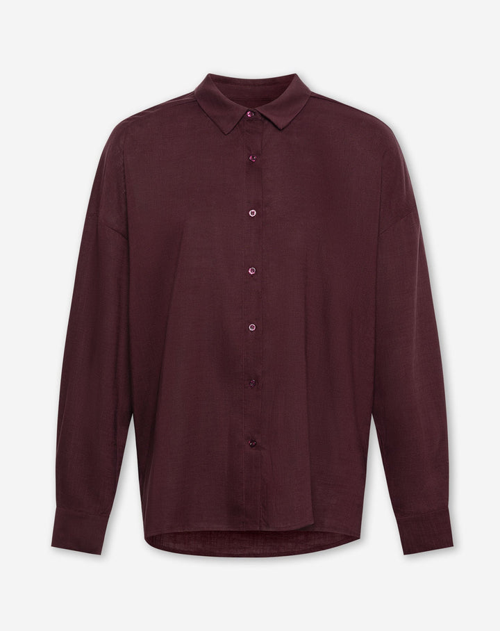 BLOUSE OVERSIZE EN LIN RAY BORDEAUX FONCÉ