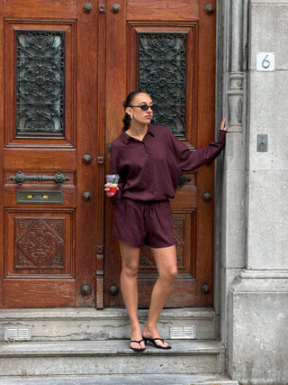 BLOUSE OVERSIZE EN LIN RAY BORDEAUX FONCÉ