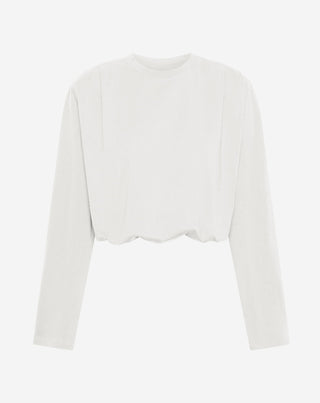 T-SHIRT LONG À MANCHES LONGUES AVEC ÉPAULES REMBOURRÉES ET HEM BUBBLE CRÈME