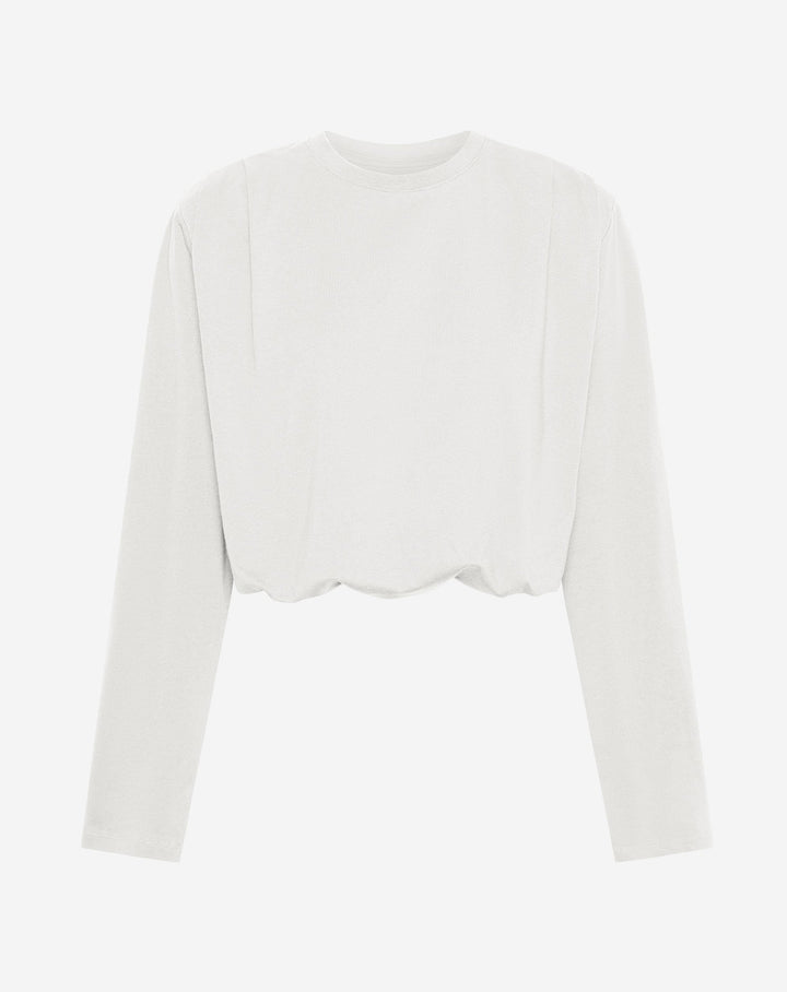 T-SHIRT LONG À MANCHES LONGUES AVEC ÉPAULES REMBOURRÉES ET HEM BUBBLE CRÈME