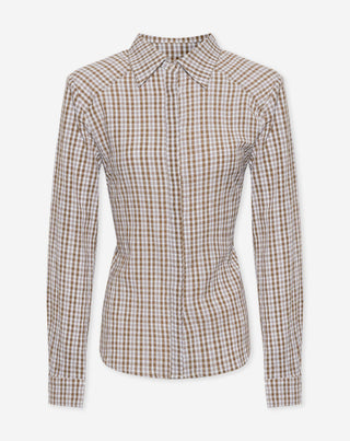 BLOUSE À ÉPAULETTES À CARREAUX BRUN