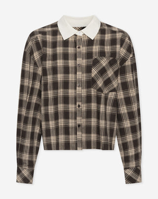 Blouse à carreaux col contrasté Ryan – brun