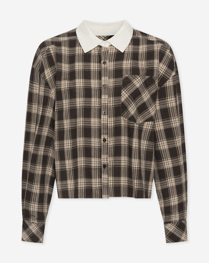 Blouse à carreaux col contrasté Ryan – brun
