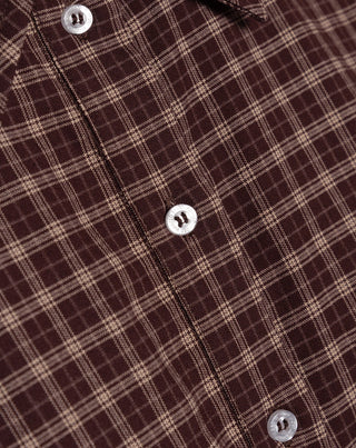 BLOUSE À TAILLE RASSEMBLÉE À CARREAUX BORDEAUX