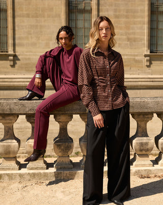 BLOUSE À TAILLE RASSEMBLÉE À CARREAUX BORDEAUX