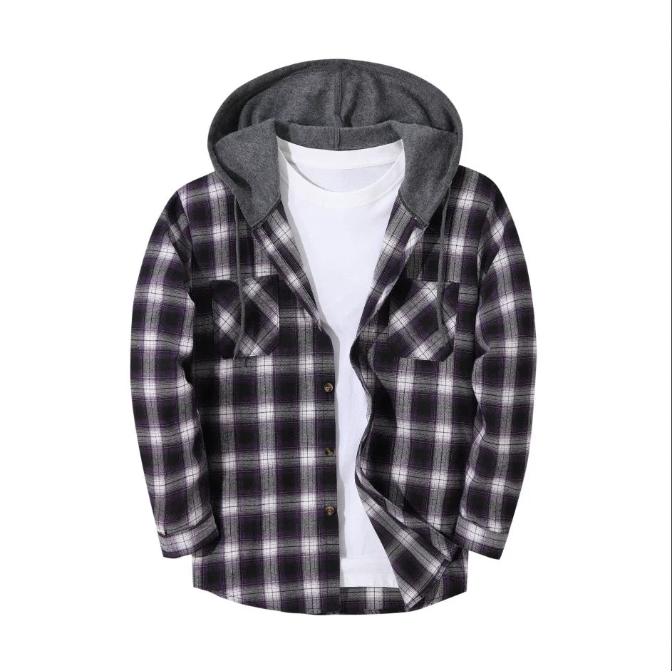 BRYNOUVELLE | VESTE À CAPUCHE À CARREAUX POUR HOMMES