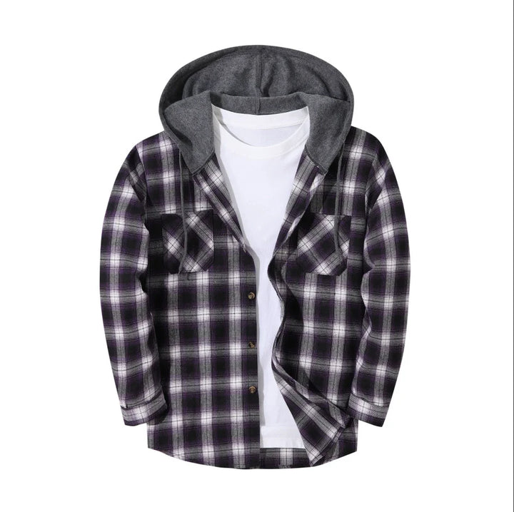 BRYNOUVELLE | VESTE À CAPUCHE À CARREAUX POUR HOMMES