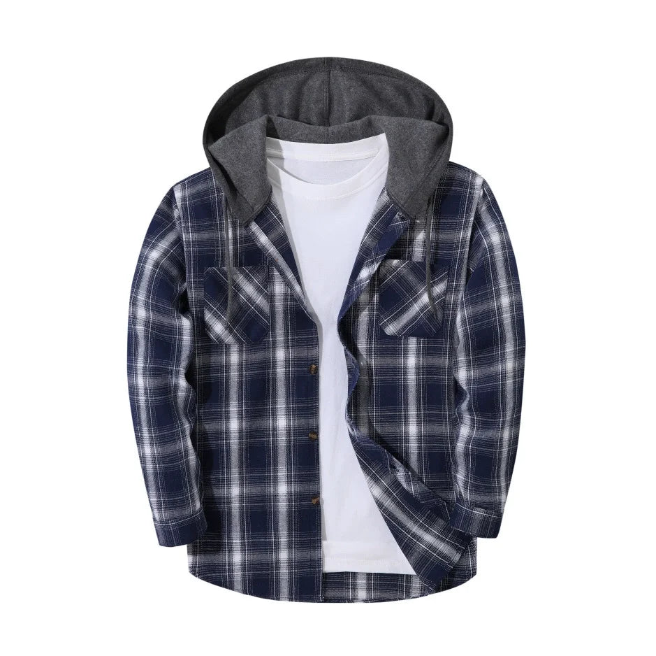 BRYNOUVELLE | VESTE À CAPUCHE À CARREAUX POUR HOMMES