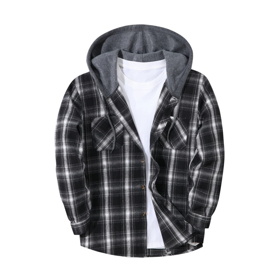 BRYNOUVELLE | VESTE À CAPUCHE À CARREAUX POUR HOMMES