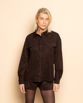 BLOUSE EN SUEDE ROWAN MARRON FONCÉ