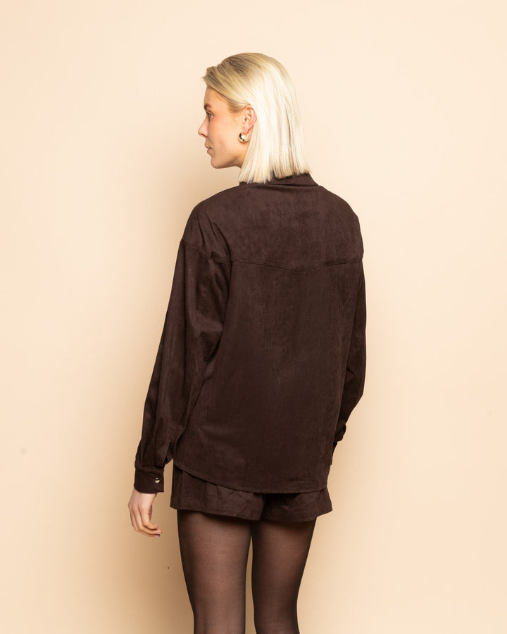 BLOUSE EN SUEDE ROWAN MARRON FONCÉ
