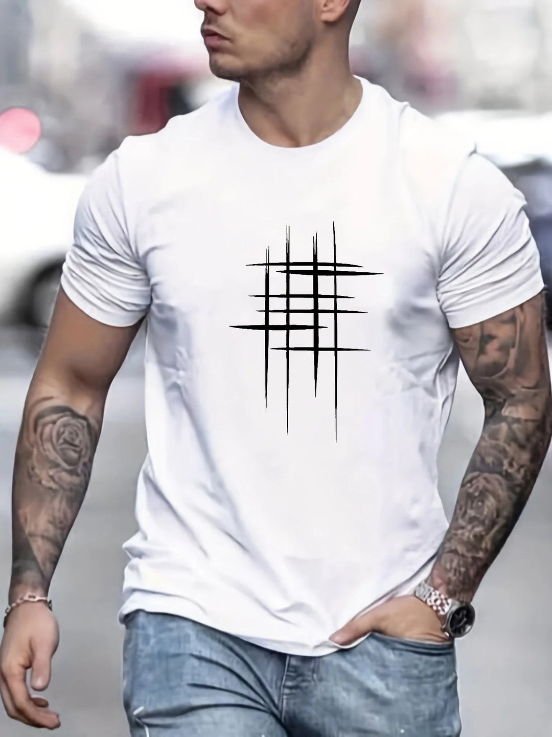 BRYNOUVELLE | T-SHIRT ÉLÉGANT À COL ROND AVEC IMPRIMÉ GRAPHIQUE