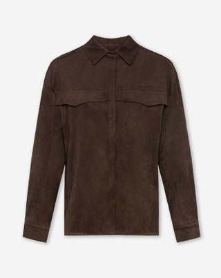 BLOUSE EN SUEDE ROWAN MARRON FONCÉ