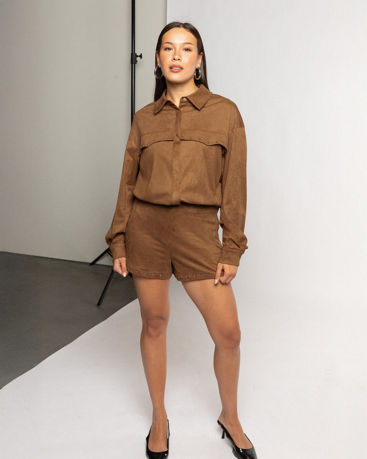 BLOUSE EN SUEDE ROWAN CAMEL