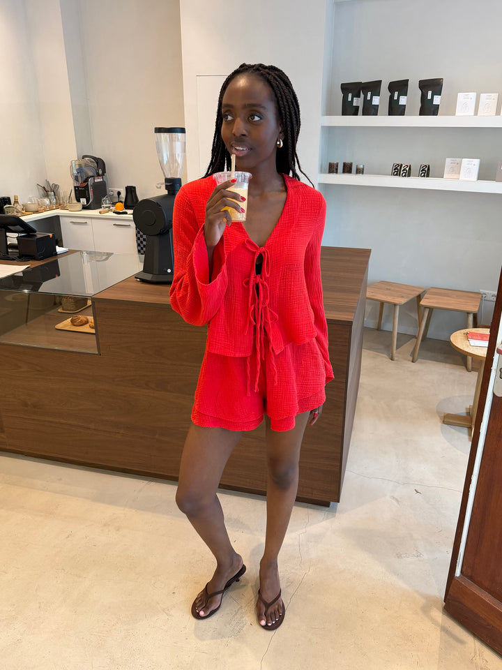 TOP EN MOUSSELINE ROUGE TARA