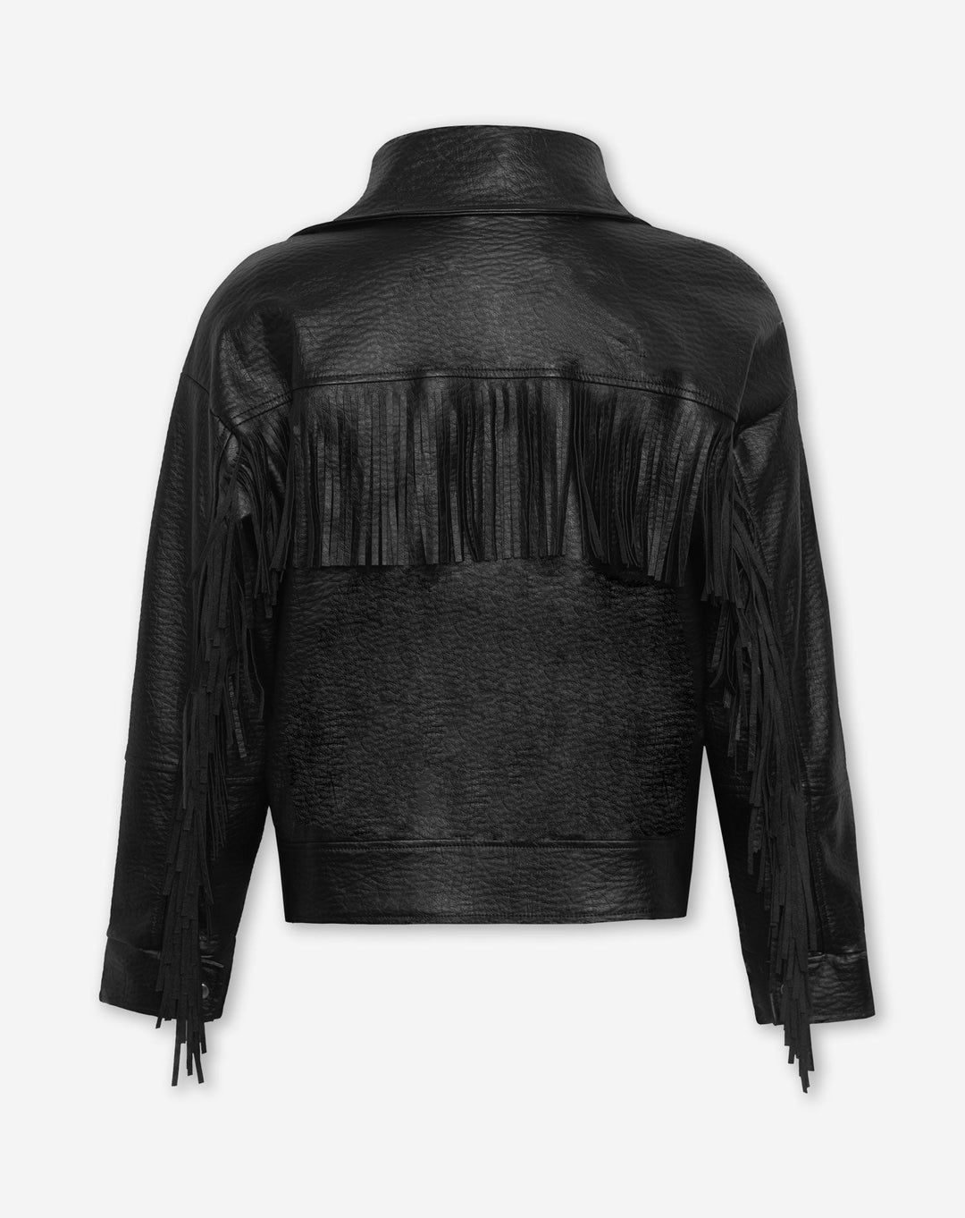 VESTE EN FRANGE EN SIMILI CUIR NOIRE