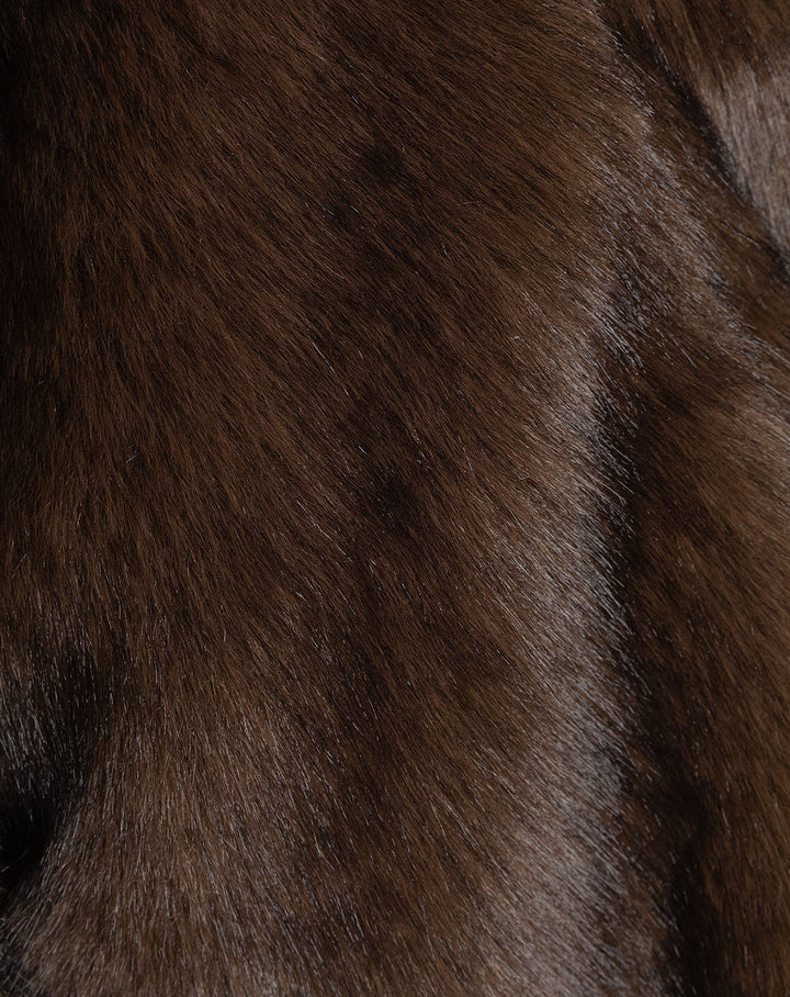 MANTEAU COURT EN FAUSSE FOURRURE MARRON FONCÉ