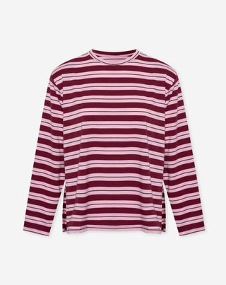 T-SHIRT À MANCHES LONGUES À ÉPAULES REMBOURRÉES STRIPE BOURGOGNE