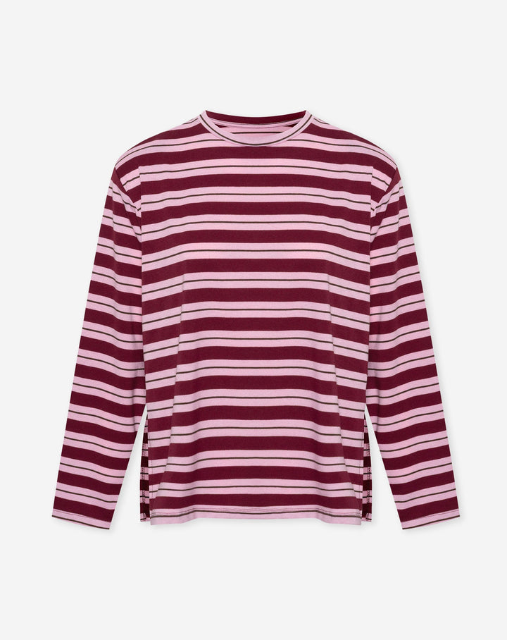 T-SHIRT À MANCHES LONGUES À ÉPAULES REMBOURRÉES STRIPE BOURGOGNE