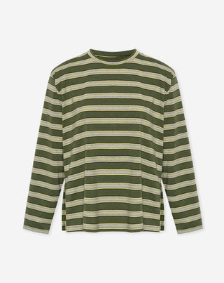 T-SHIRT LONG À MANCHES LONGUES À ÉPAULES REMBOURRÉES STRIPE VERT