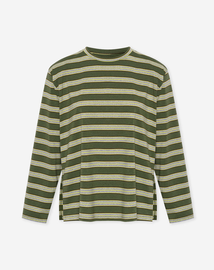 T-SHIRT LONG À MANCHES LONGUES À ÉPAULES REMBOURRÉES STRIPE VERT
